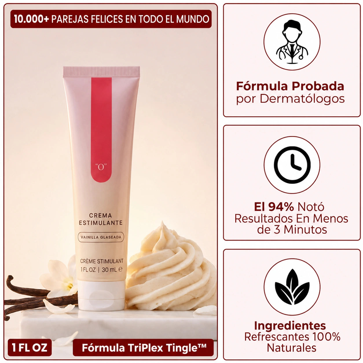 Crema Estimulante con Glaseado de Vainilla